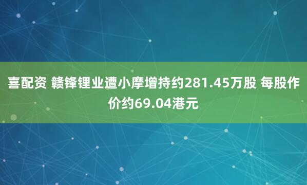 喜配资 赣锋锂业遭小摩增持约281.45万股 每股作价约69.04港元